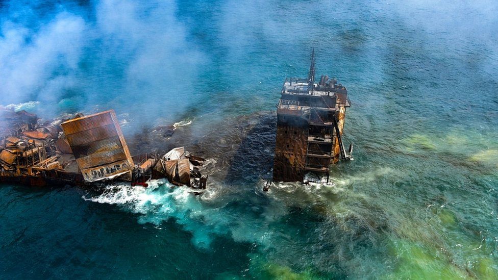 Fears of environmental disaster as oil-laden ship sinks off Sri&nbsp;Lanka