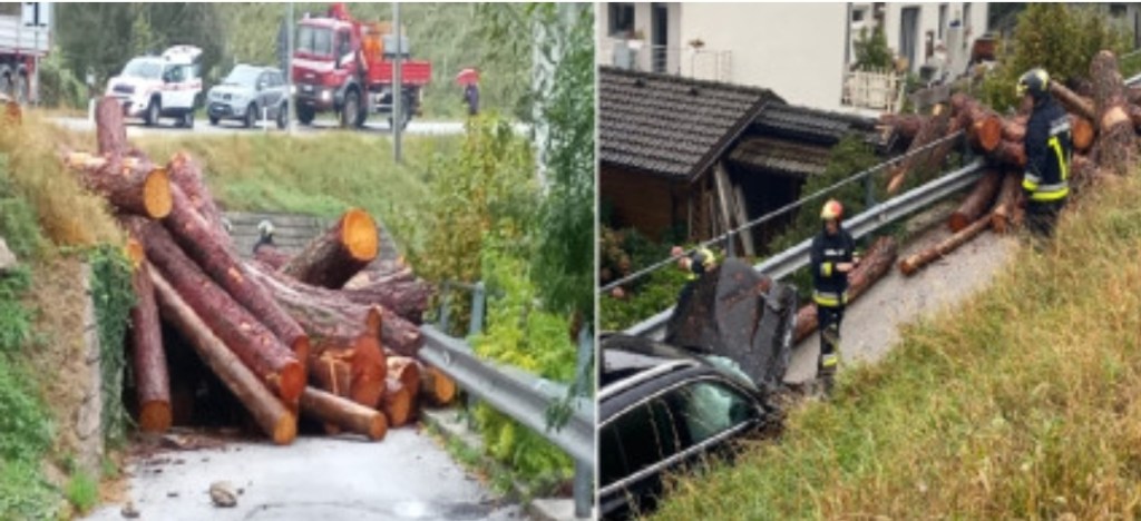 Fear in Valsugana, a timber trailer overturns and the logs crush a car with a 4-year-old child and a woman on&nbsp;board