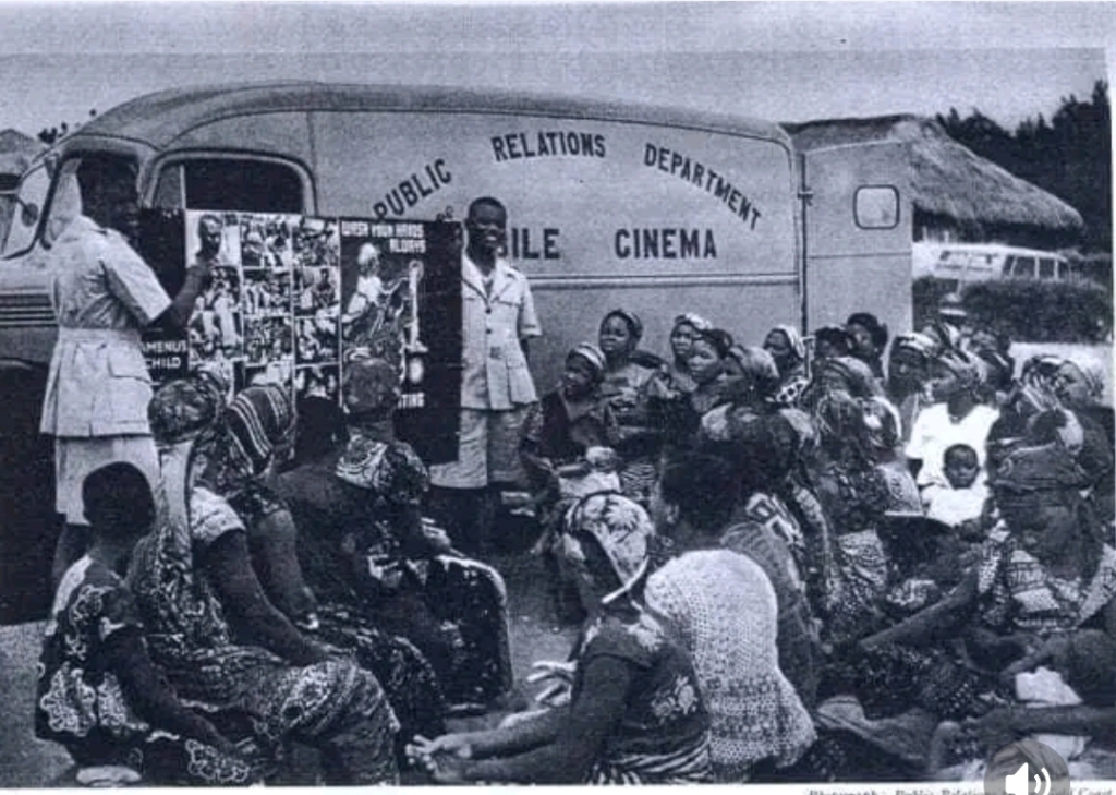 Mobile CinemaOne of the Colonial Film Unit’s “Mobile Cinema” mobile units. Showing “Amenu’s Child’ to a town in the Gold Coast (present-day Akra Ghana) The Establishment of the Gold Coast Film Unit